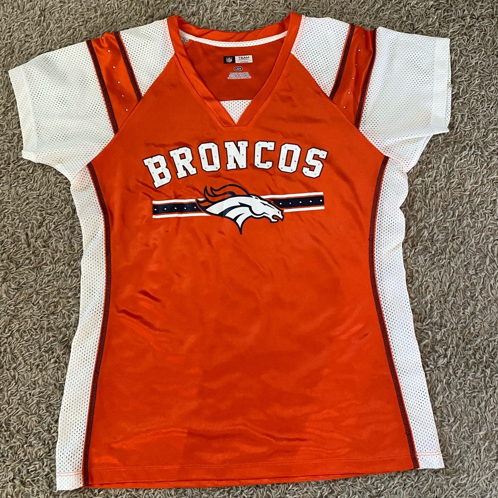 NFL gear Denver Broncos shirt with slight bedazzle